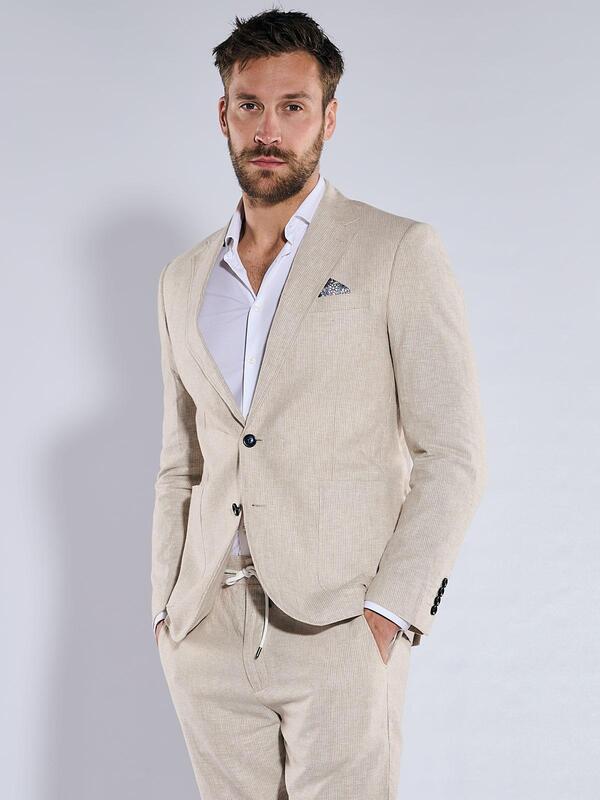 emilio adani Herren Anzug-Sakko slim fit beige gestreift von emilio adani