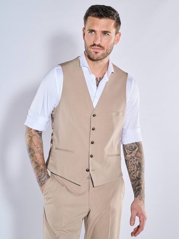 emilio adani Herren Anzug-Weste  slim fit Beige uni von emilio adani