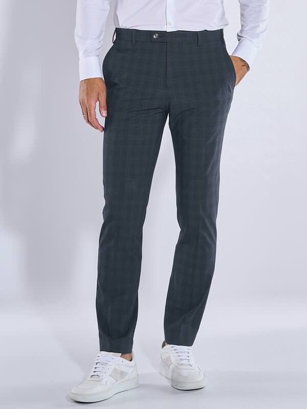 emilio adani Herren Anzug-Hose slim fit Blau kariert von emilio adani
