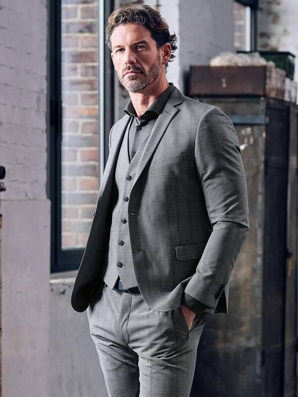 emilio adani Herren Anzugsakko slim fit Grau kariert von emilio adani