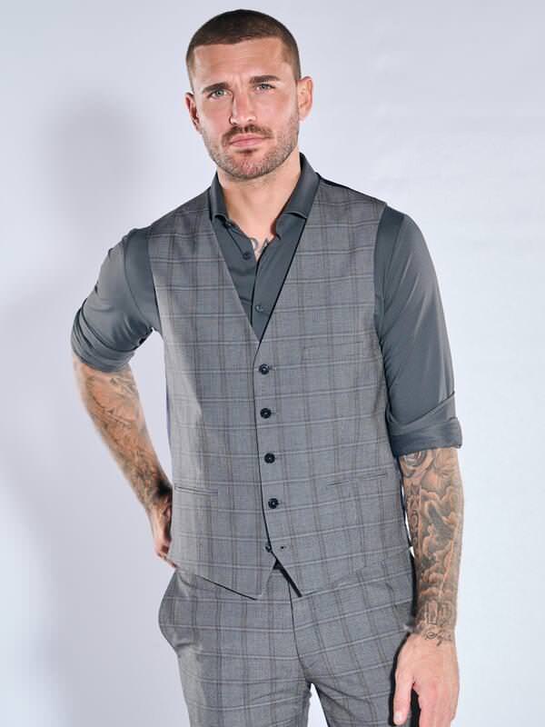 emilio adani Herren Anzugsweste Grau slim fit kariert von emilio adani