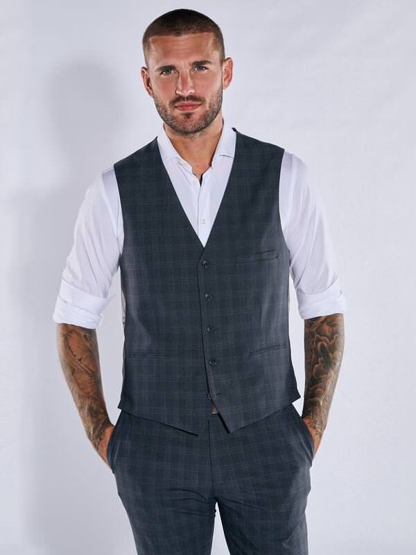 emilio adani Herren Sakko-Weste slim fit Blau kariert von emilio adani