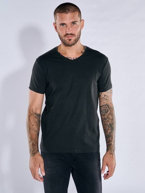 emilio adani Herren Basic-Shirt "My Favorite" Schwarz slim fit uni V-Neck von emilio adani