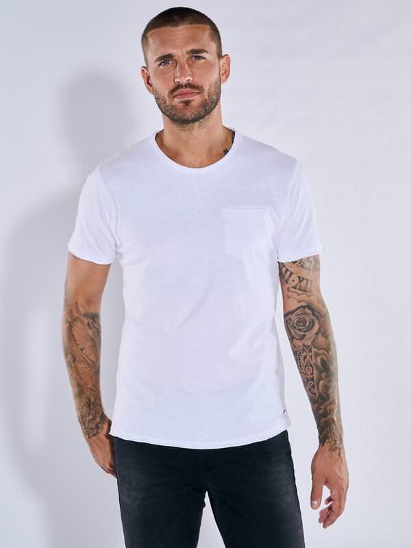 emilio adani Herren Basic-Shirt "My Favorite" Weiß slim fit uni Rundhals von emilio adani