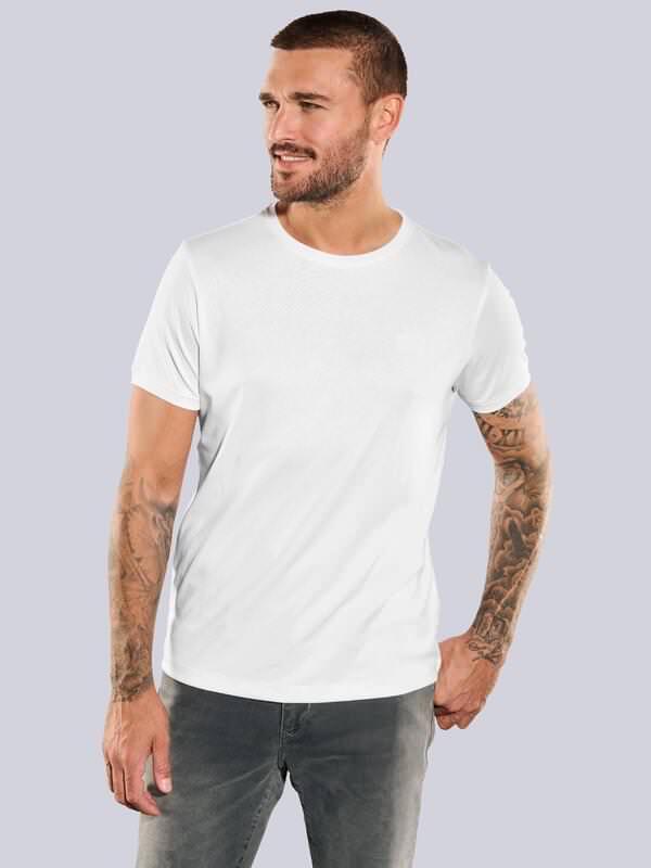 emilio adani Herren Basic-Shirt regular Weiß uni Rundhals von emilio adani