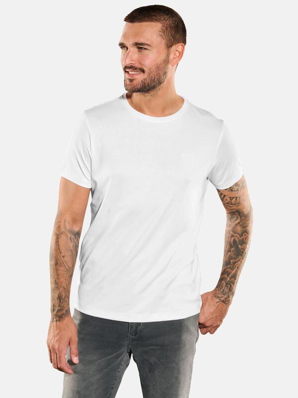 emilio adani Herren Basic-Shirt regular weiß uni Rundhals von emilio adani