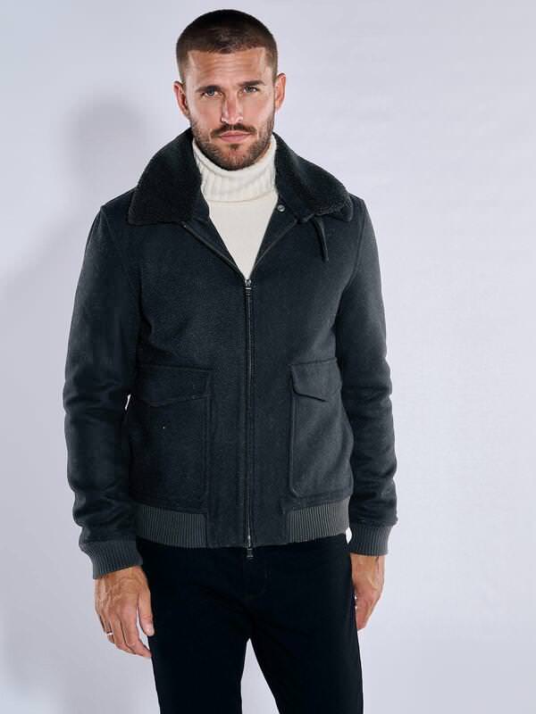 emilio adani Herren Blouson-Jacke slim fit Schwarz uni von emilio adani