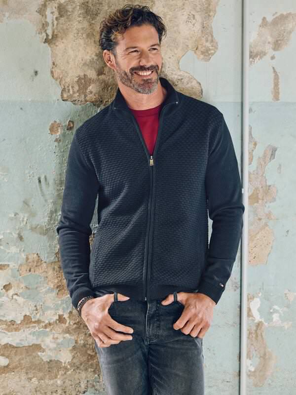 emilio adani Herren Cardigan Schwarz regular uni Zipper von emilio adani