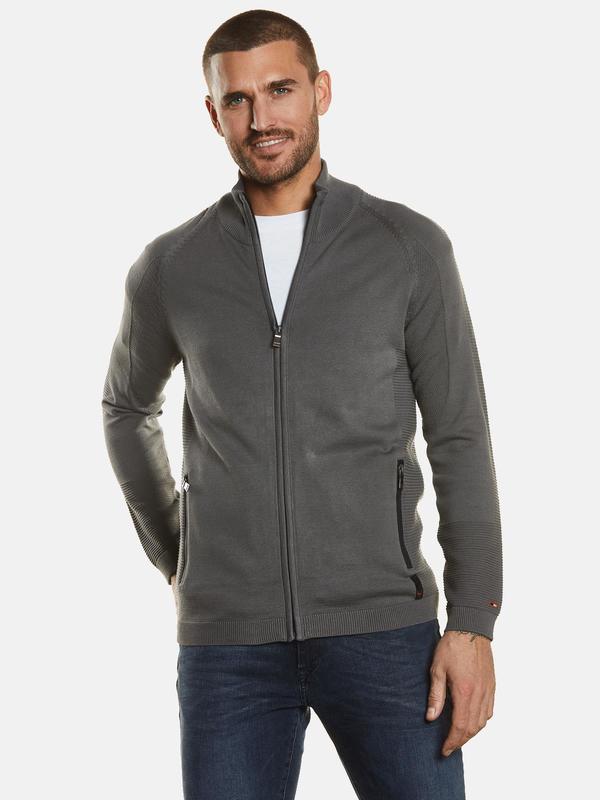 emilio adani Herren Cardigan strukturiert grau regular uni Zipper von emilio adani