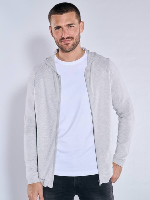 emilio adani Herren Cardigan mit Kapuze Grau regular uni Kapuze von emilio adani