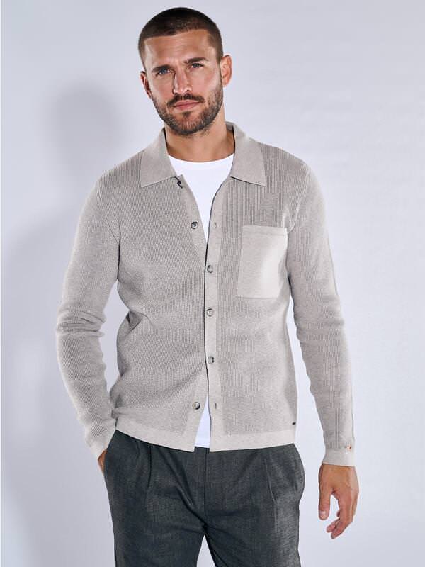 emilio adani Herren Cardigan strukturiert Beige regular uni Knopfleiste von emilio adani