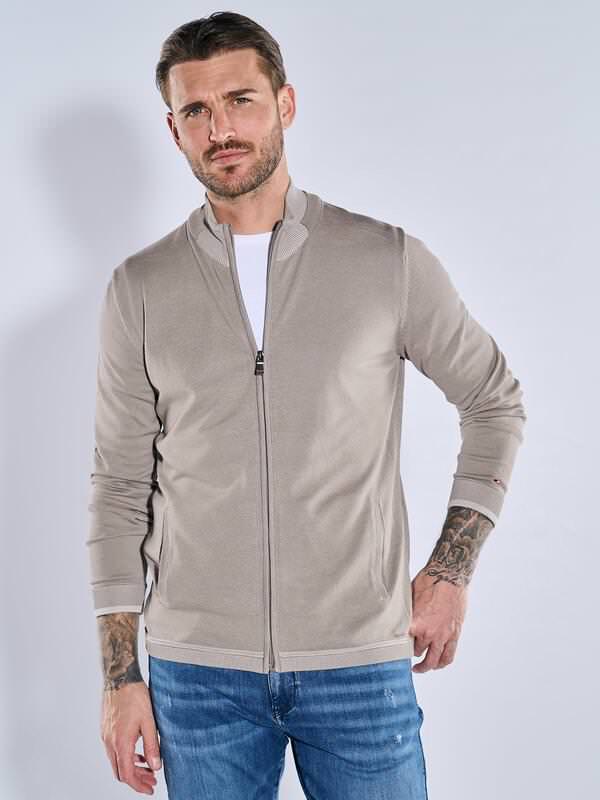 emilio adani Herren Cardigan strukturiert Grau regular uni Zipper von emilio adani