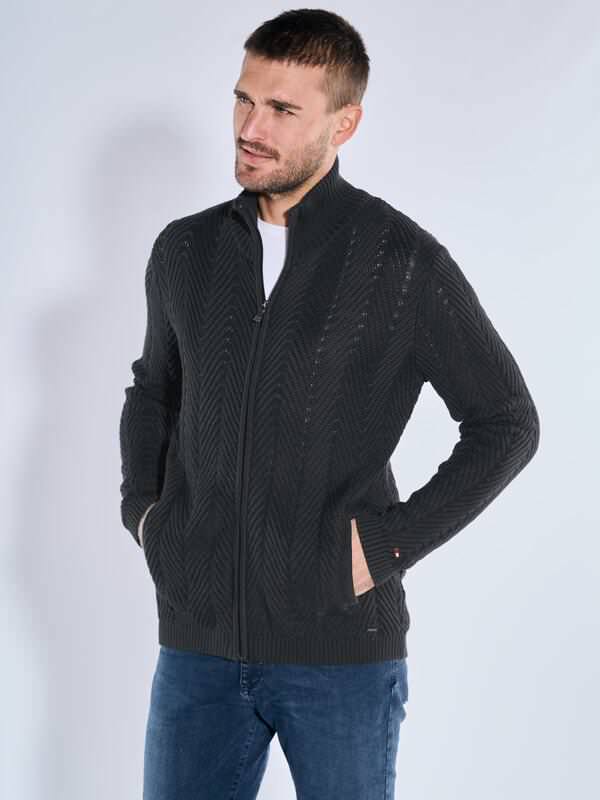 emilio adani Herren Cardigan strukturiert Schwarz regular uni Zipper von emilio adani