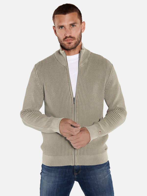 emilio adani Herren Cardigan strukturiert beige regular uni Stehkragen von emilio adani