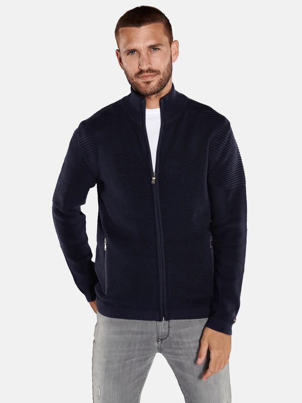 emilio adani Herren Cardigan strukturiert blau regular uni Stehkragen von emilio adani