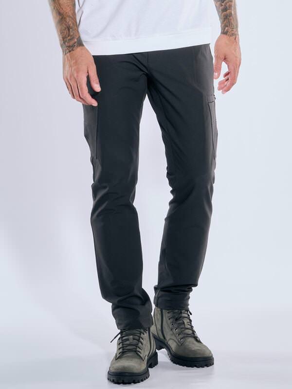 emilio adani Herren Cargo-Hose mit Tunnelzug Schwarz slim fit uni von emilio adani
