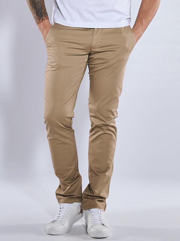 emilio adani Herren Chino mit Tunnelzug beige slim fit uni von emilio adani