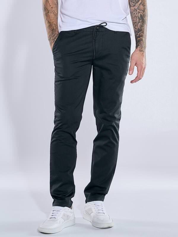 emilio adani Herren Chino mit Tunnelzug Schwarz slim fit uni von emilio adani