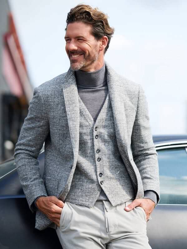 emilio adani Herren Sakko gemustert Grau slim fit von emilio adani