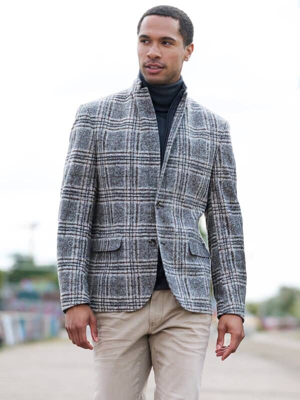 emilio adani Herren Sakko mit heraustrennbarm Inlet Grau slim fit kariert von emilio adani