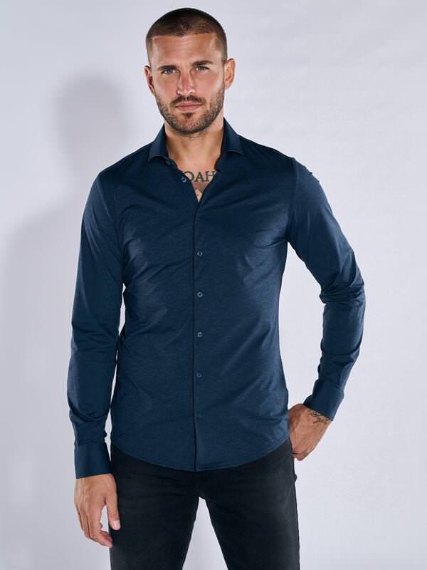 emilio adani Herren Funktions-Hemd Langarm Blau slim fit uni Haifisch von emilio adani