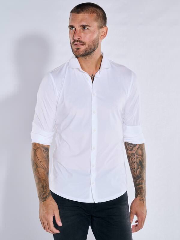 emilio adani Herren Funktions-Hemd Langarm Weiß slim fit uni Haifisch von emilio adani