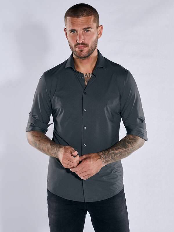 emilio adani Herren Funktions-Hemd langarm Grau slim fit uni Haifisch von emilio adani