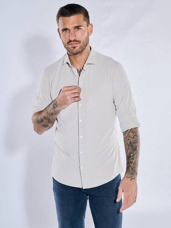 emilio adani Herren Funktionshemd Langarm Beige slim fit uni Haifisch von emilio adani