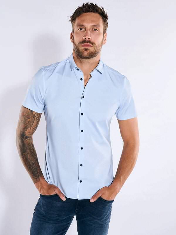 emilio adani Herren Funktionshemd aus Jersey Blau slim fit uni Button Under von emilio adani