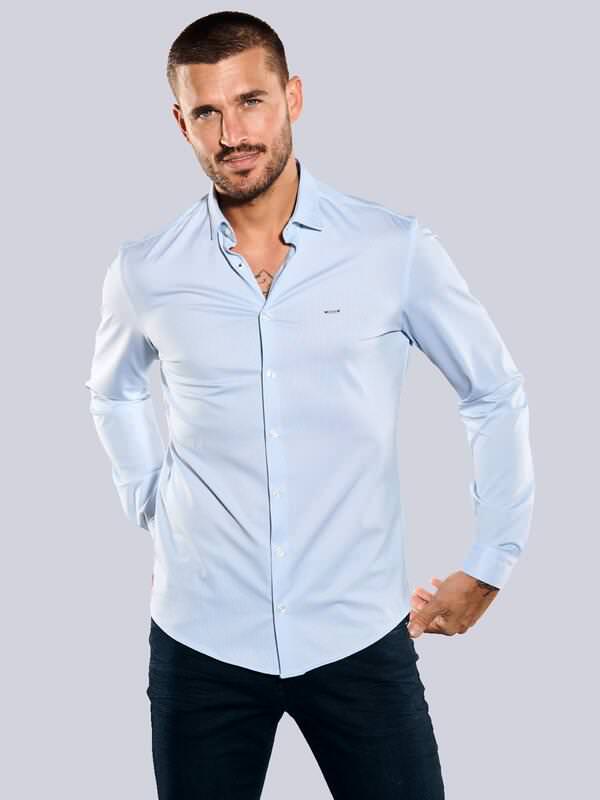 emilio adani Herren Funktionshemd langarm Blau slim fit gestreift Haifisch von emilio adani