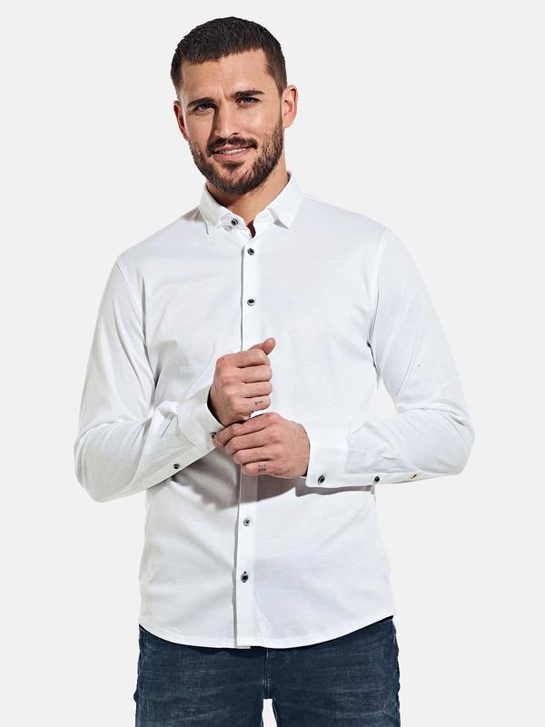 emilio adani Herren Langarmhemd "My Favorite" aus Jersey weiß slim fit uni Kent-Kragen von emilio adani