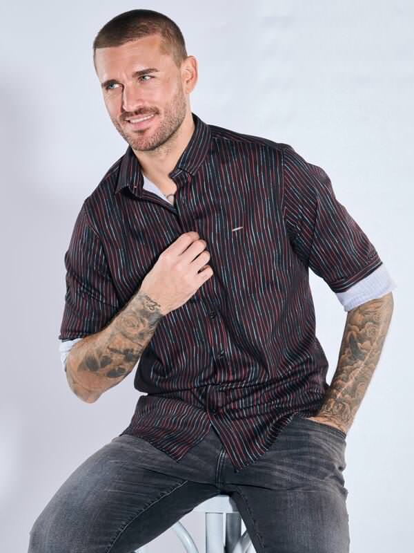 emilio adani Herren Hemd gemustert Rot regular gestreift Button Under von emilio adani