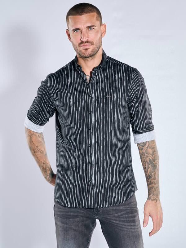 emilio adani Herren Hemd gemustert Schwarz regular gestreift Button Under von emilio adani