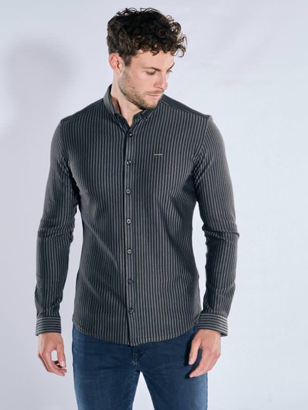 emilio adani Herren Hemd gemustert Schwarz slim fit gestreift Button Down von emilio adani