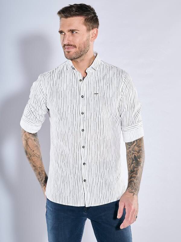 emilio adani Herren Langarm-Hemd gestreift Beige regular Haifisch von emilio adani