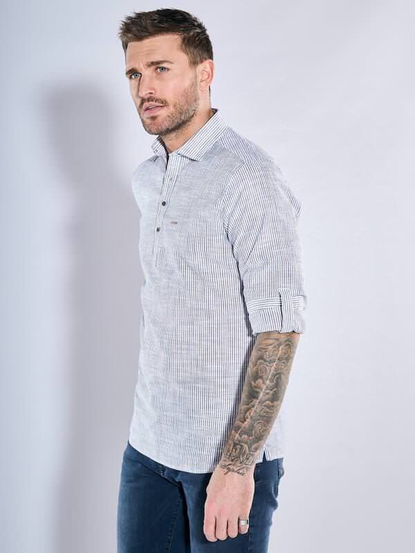 emilio adani Herren Langarm-Schlupf Shirt blau regular gestreift Haifisch von emilio adani