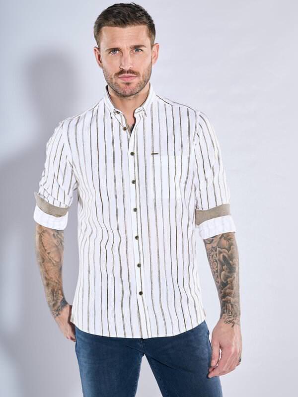 emilio adani Herren Langarm-Hemd gestreift weiß regular Button Under von emilio adani