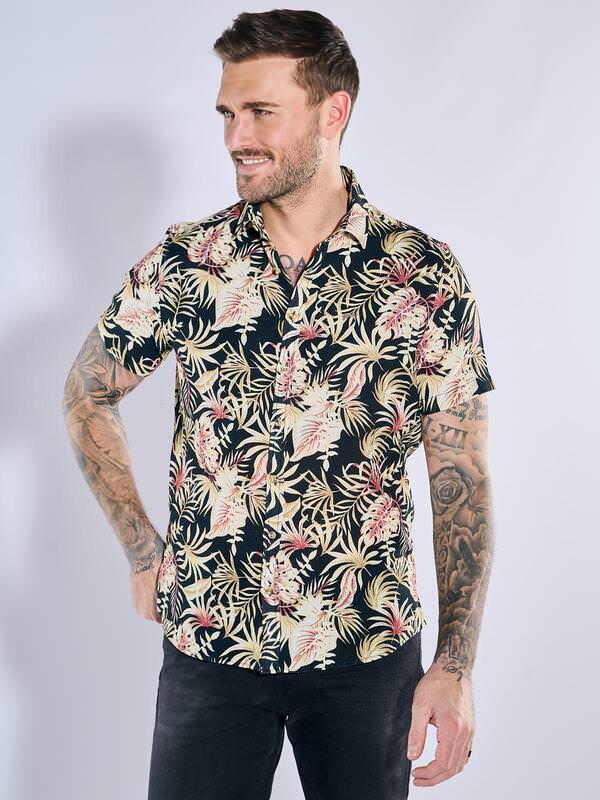 emilio adani Herren Kurzarm-Hemd gemustert Beige regular von emilio adani