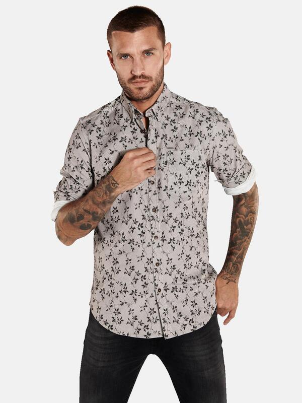 emilio adani Herren Hemd langarm Beige regular gemustert Button Under von emilio adani