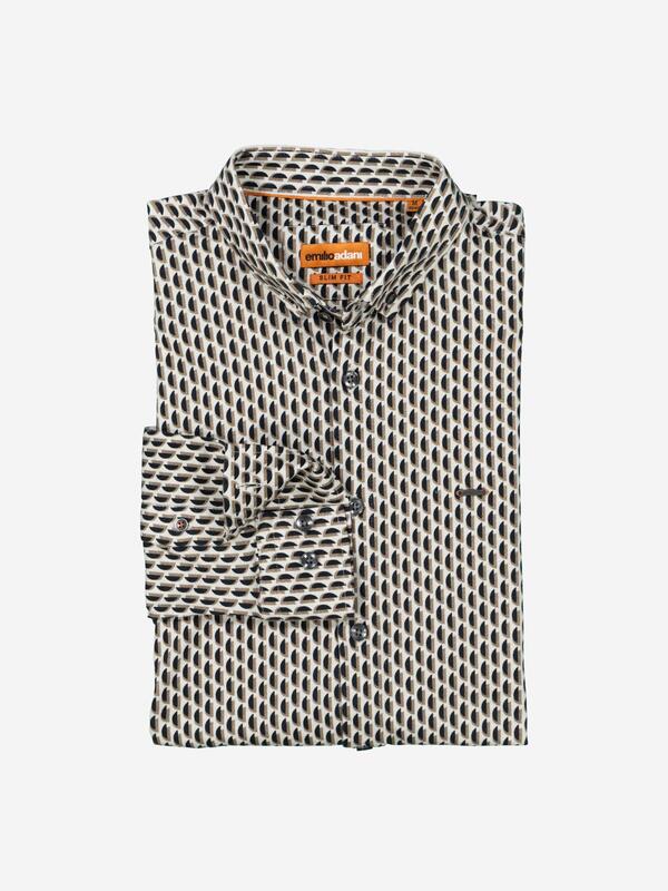 emilio adani Herren Hemd langarm Beige slim fit gemustert Button Down von emilio adani