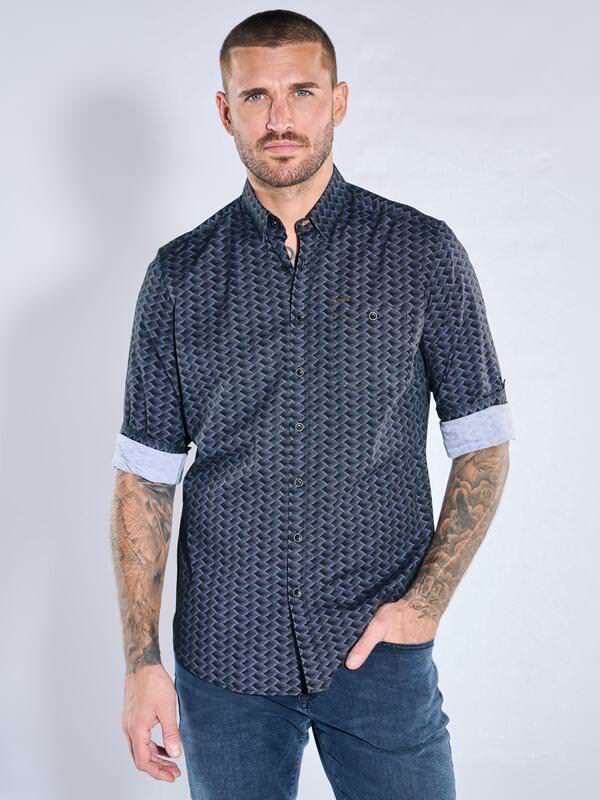 emilio adani Herren Hemd langarm Blau regular gemustert Button Under von emilio adani