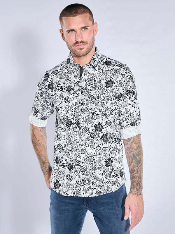 emilio adani Herren Hemd langarm Blau regular gemustert Kent-Kragen von emilio adani