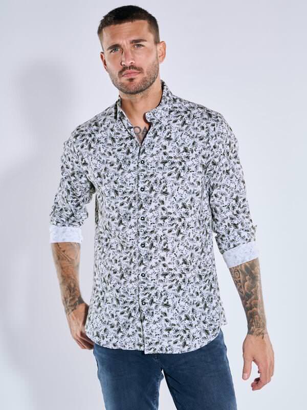 emilio adani Herren Langarm-Hemd gemustert Grau regular Button Under von emilio adani