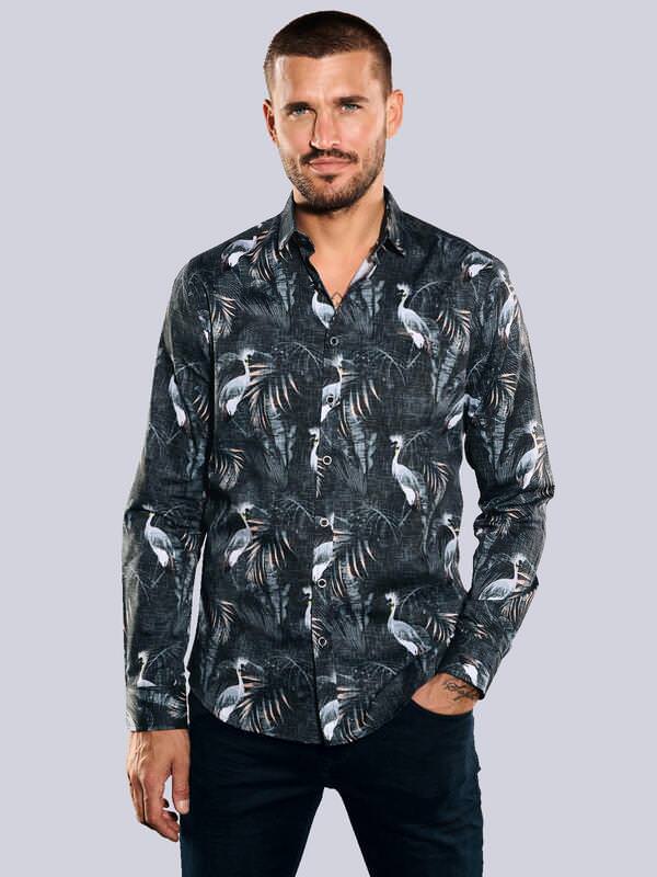 emilio adani Herren Hemd langarm Grau regular gemustert Haifisch von emilio adani