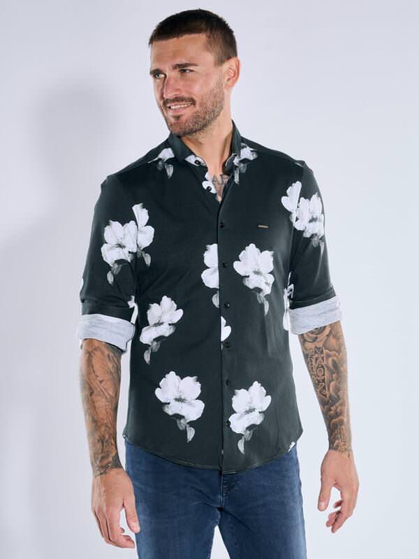 emilio adani Herren Hemd langarm Schwarz slim fit gemustert Button Under von emilio adani