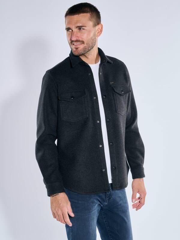 emilio adani Herren Overshirt mit Druckknöpfen Grau regular uni Kent-Kragen von emilio adani