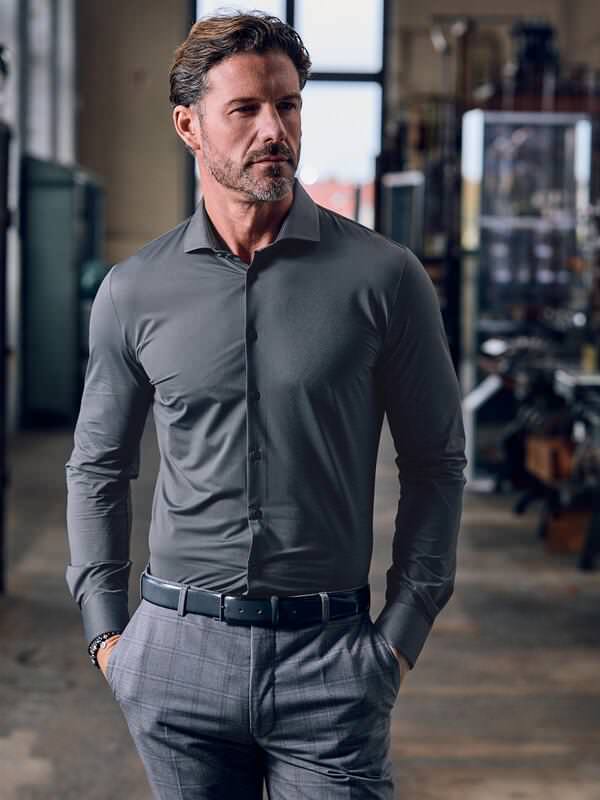 emilio adani Herren Hemd uni Grau slim fit Haifisch von emilio adani