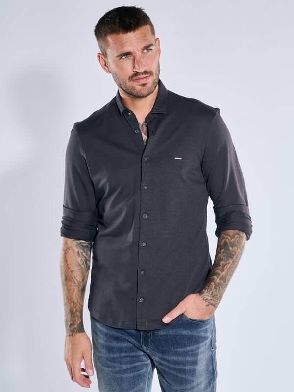 emilio adani Herren Langarm-Hemd aus Jersey Grau slim fit uni von emilio adani