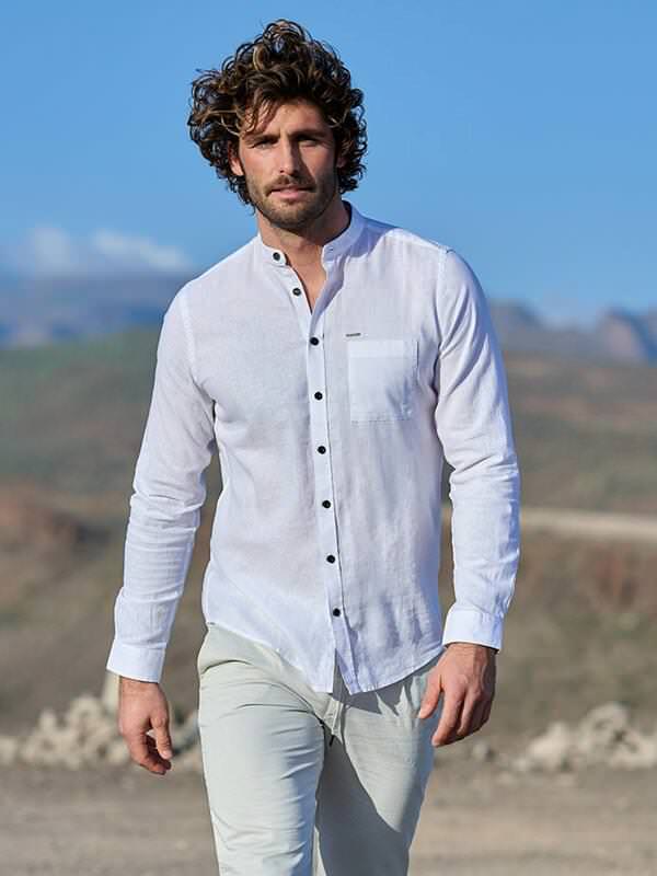 emilio adani Herren Hemd uni Weiß regular Stehkragen von emilio adani