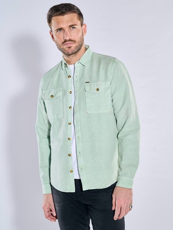 emilio adani Herren Langarm-Hemd aus Leinen Grün regular uni Kent-Kragen von emilio adani